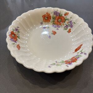 Vintage American Limoges Poppy China 8”  Soup Bowl Scalloped Floral 1.75” Tall